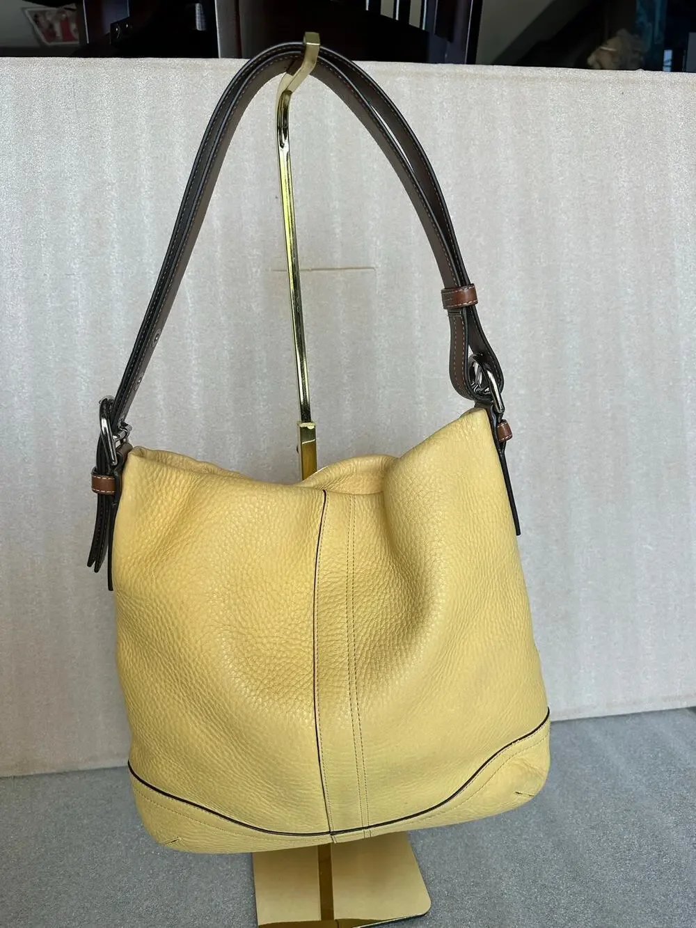 Coach Legacy F10940 Butter Yellow, British Ran Pebbled Leather Shoulder Hobo